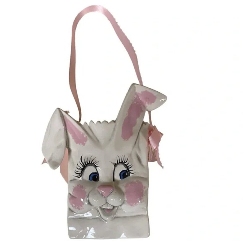 Vtg 1991 Goody Bag handmade ceramic Bunny with 3D face fun vase planter gift EUC - Picture 2 of 10
